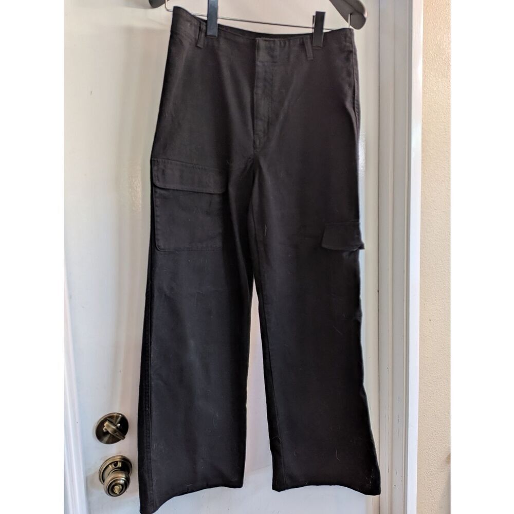 Quince Stretch Cotton Twill Cargo Pants w/Side Leg Pockets Black Size 6